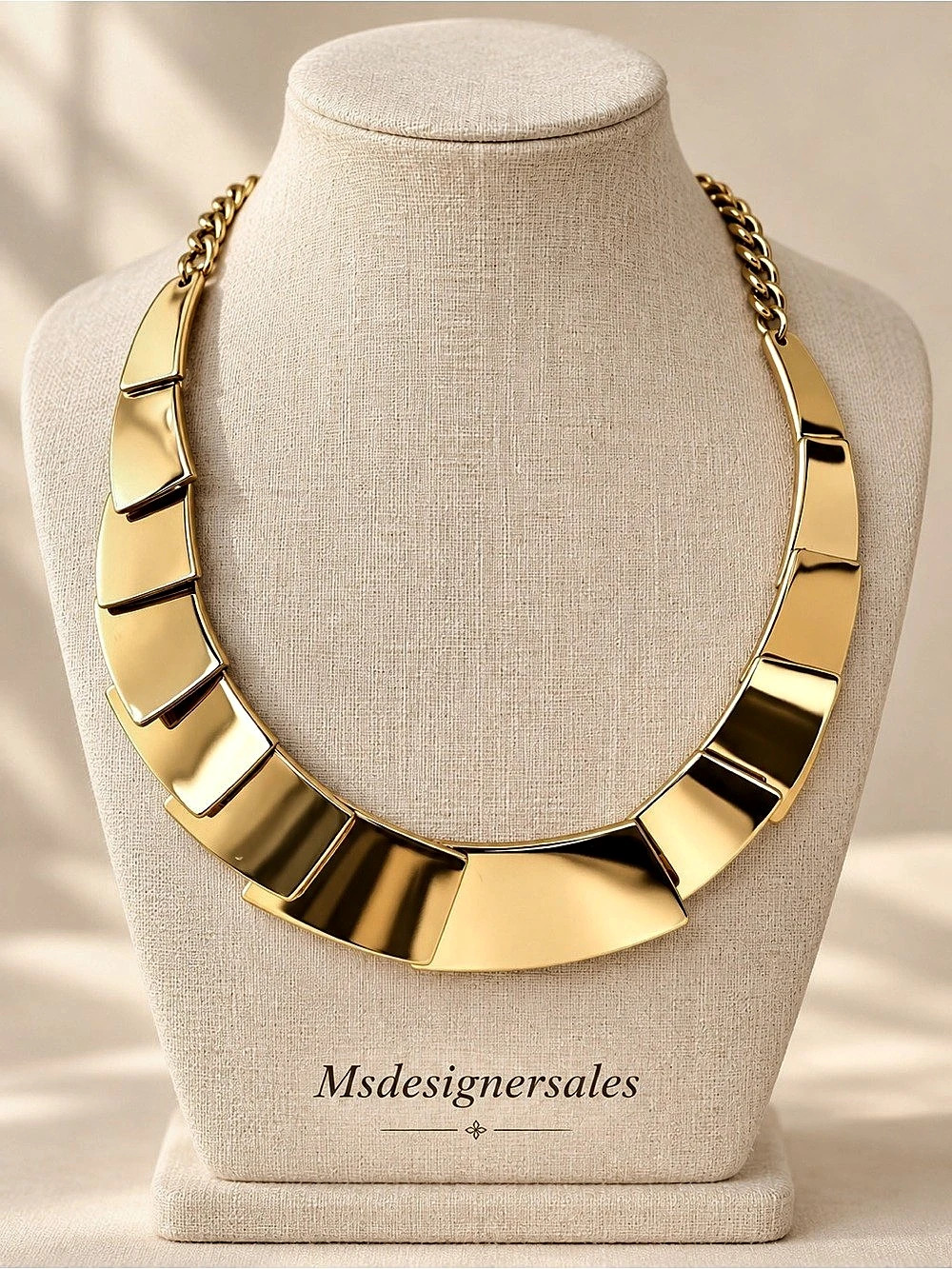 Gold-Tone Geometric Statement Necklace Like New 180